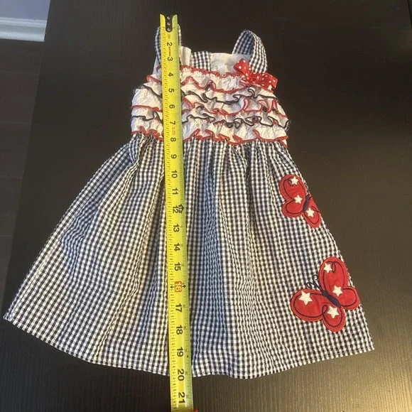 Emily Rose Girls 2T Gingham Seersucker Ruffle Summer Dress Americana Butterflies - Picture 9 of 10